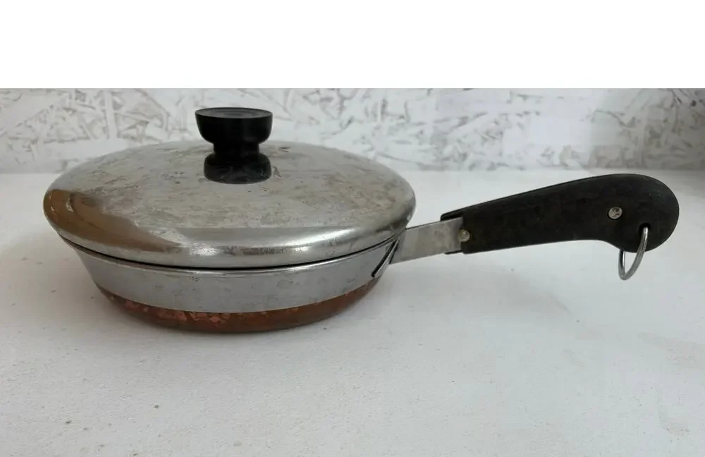 Vintage Revere Ware riverside CA 1801 copper clad frying pan with lid